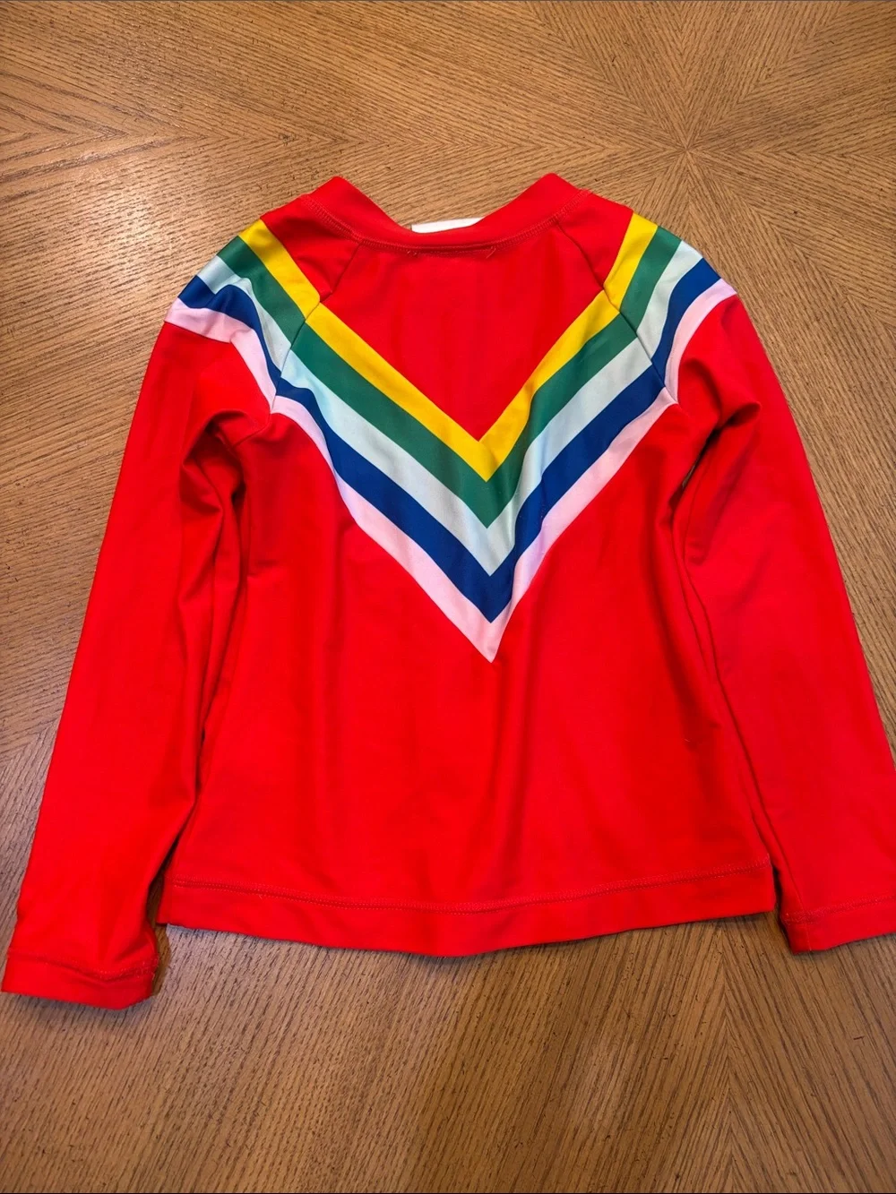 Hanna Andersson Red Long-Sleeve Rashguard with Rainbow Stripes